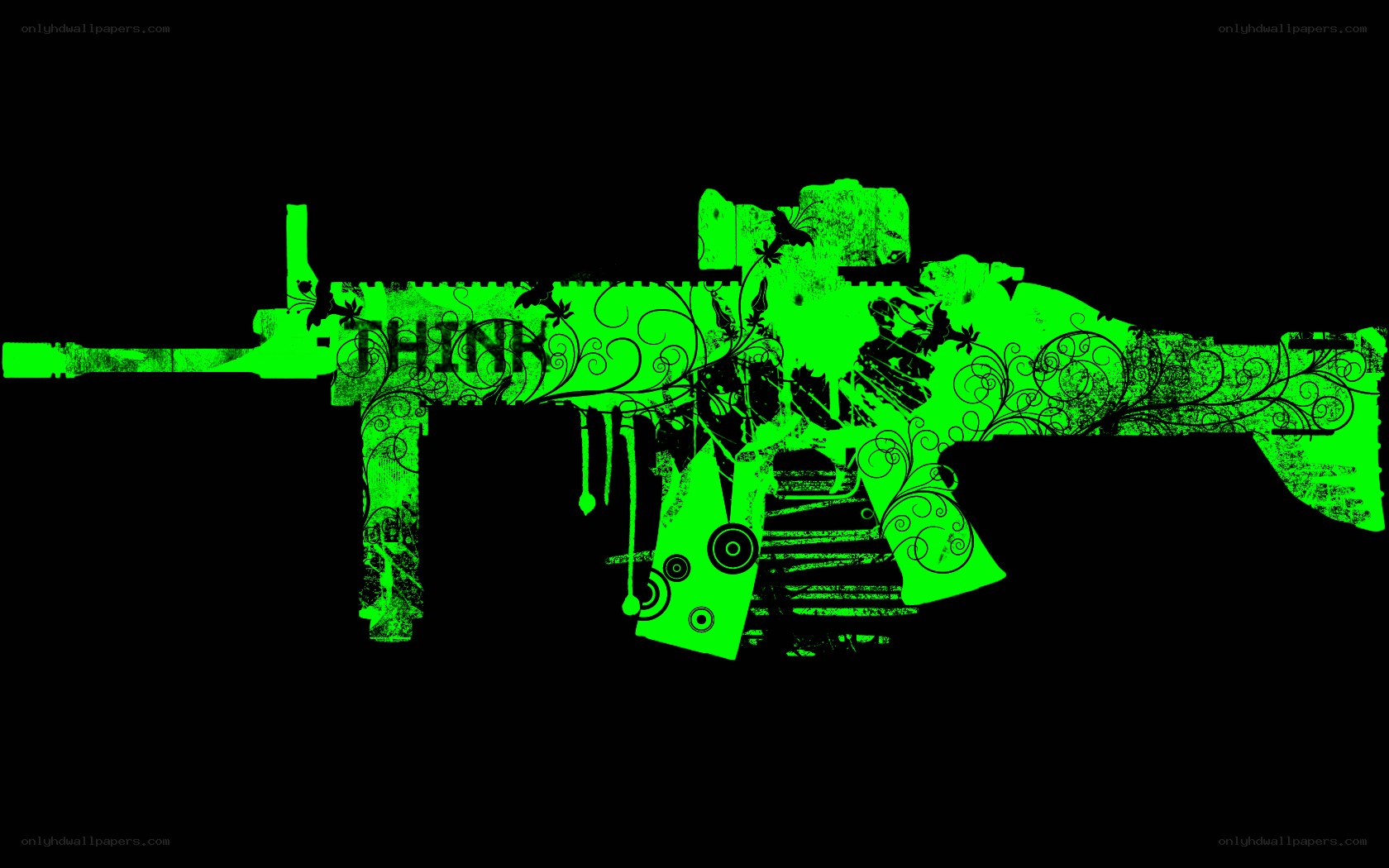 green rifle with floral design
