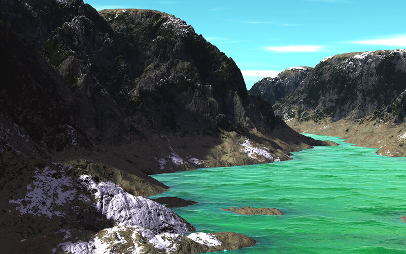 Green River in Canyon — Serene, Afternoon, 3d Render