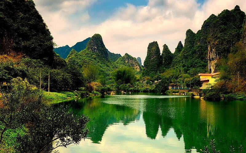 Green river with karst mountains