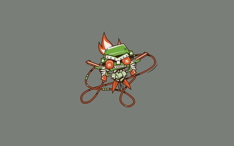 Green Robot Character — Aggressive