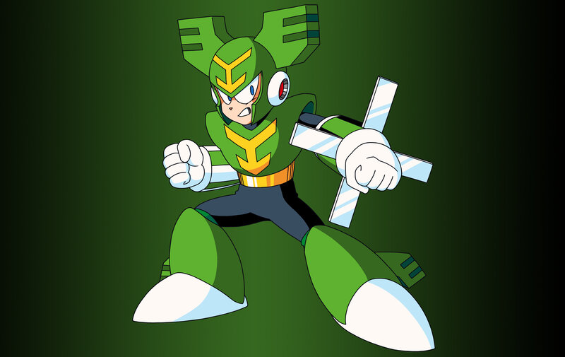 Green robot character in action pose