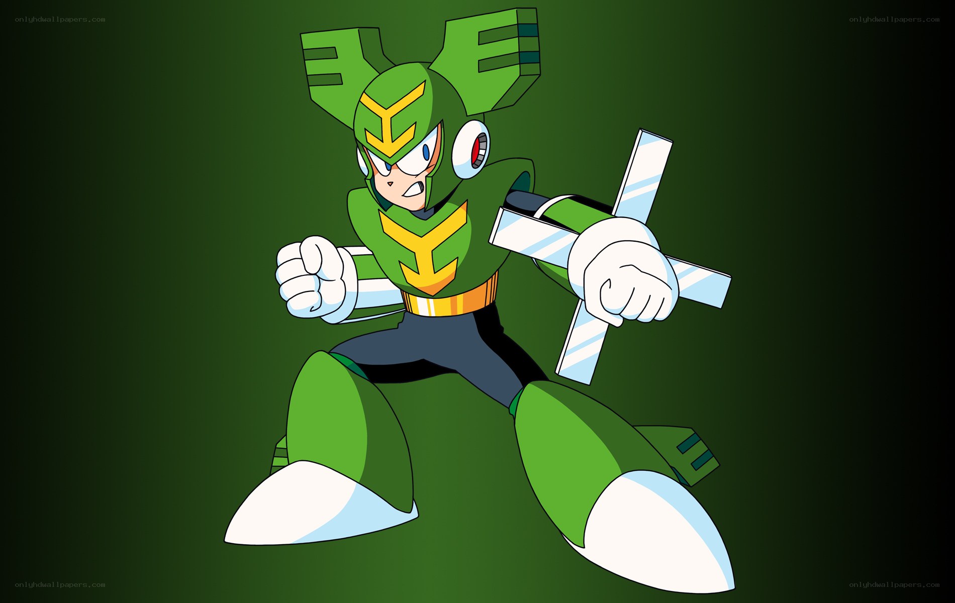 Green robot character in action pose