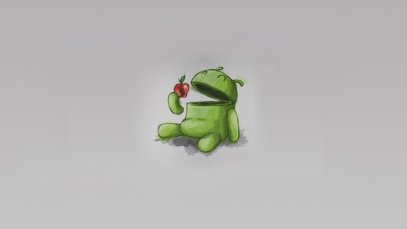 Green Robot Eating Apple