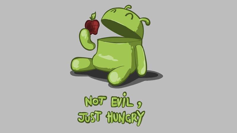 Green Robot Holding Apple — Humorous