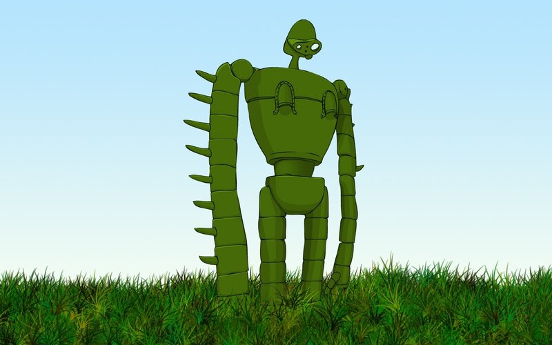green robot in a field