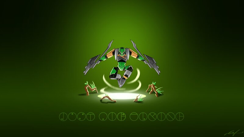Green Robot in Mid-air