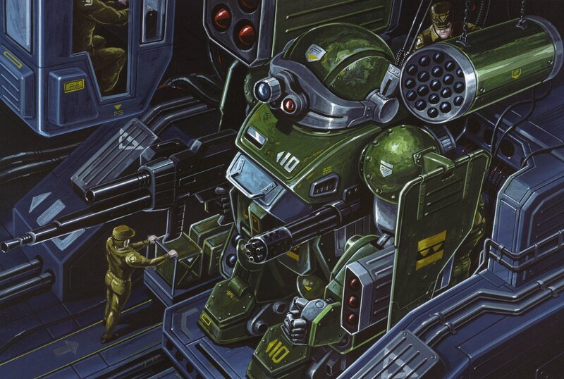 Green Robot Mech — Dramatic, Digital Art