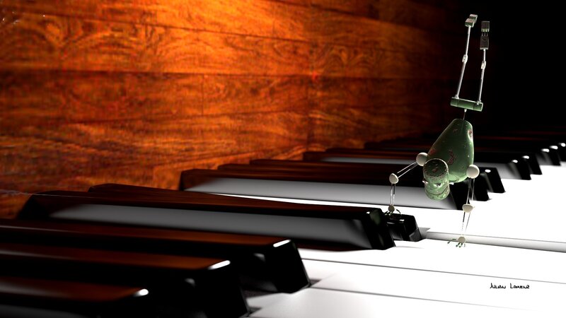 Green Robot on Piano