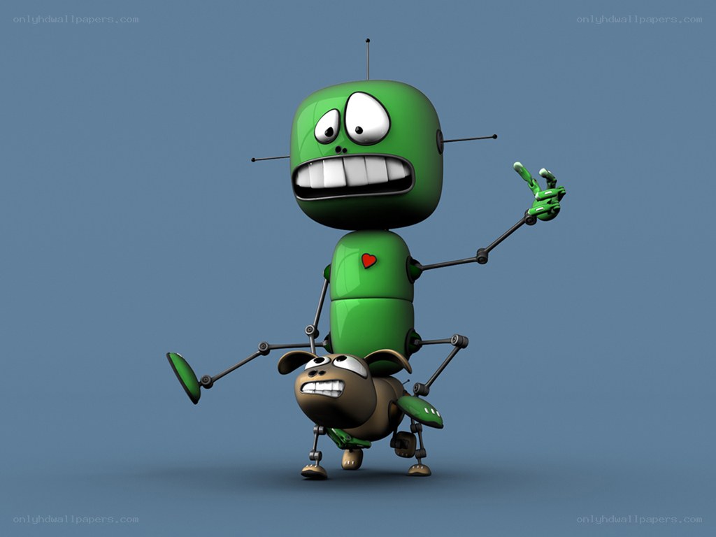 green robot with dog