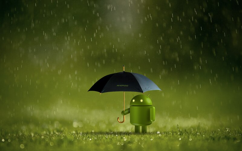 Green Robot with Umbrella — Calm
