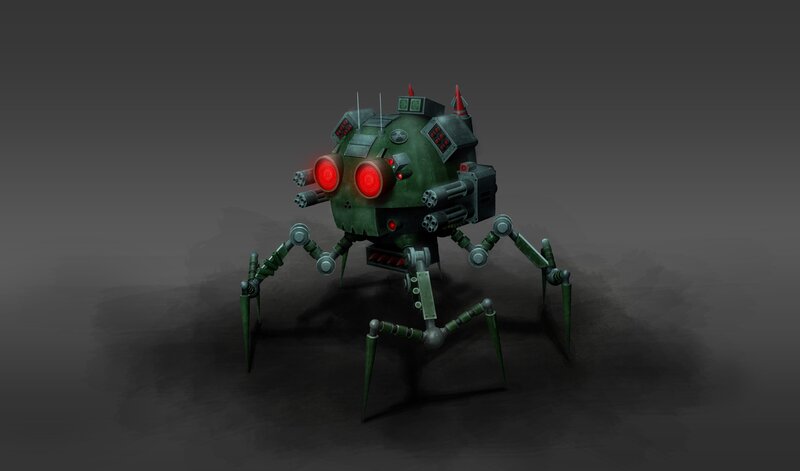 green robotic spider unit