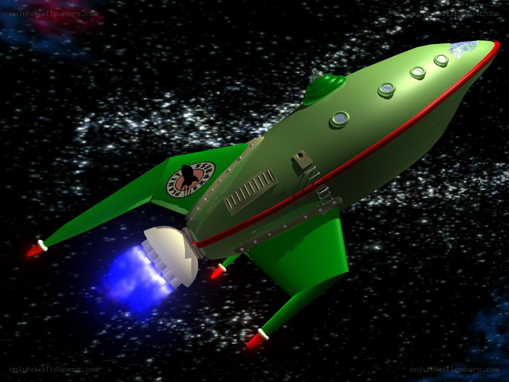 green rocket in space