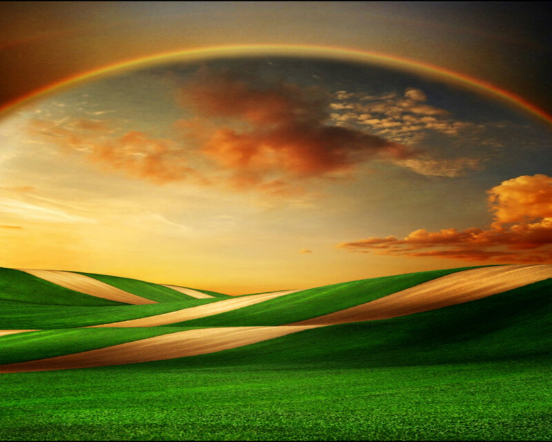 Green Rolling Hills — Serene, Sunset, Digital Art