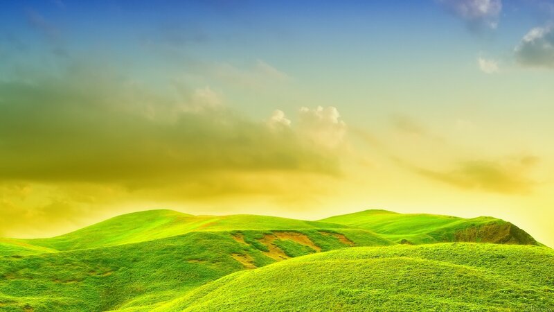 Green Rolling Hills — Serene, Sunset, Photograph, Sky, Clouds