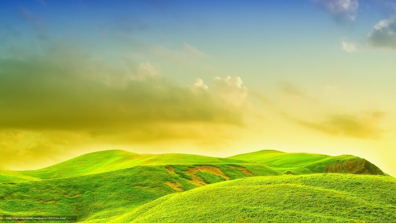 Green Rolling Hills — Serene, Sunset, Photograph, Sky