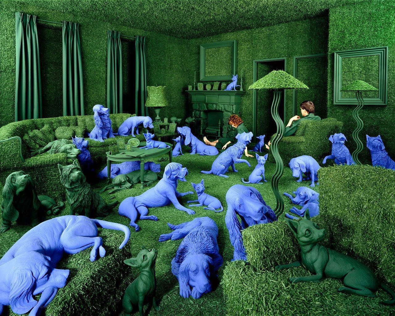 Green room with blue animals