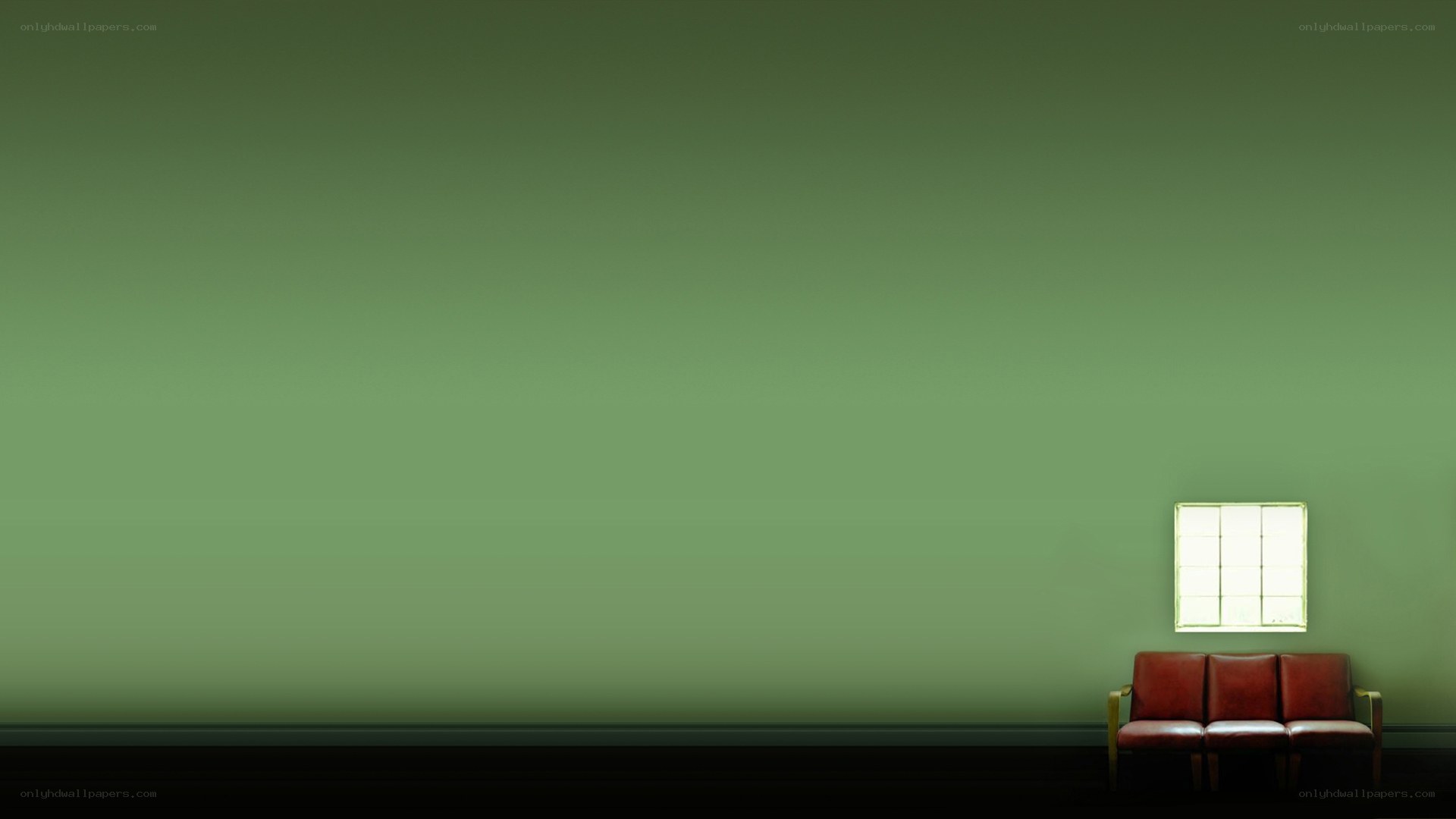 Green room with red bench