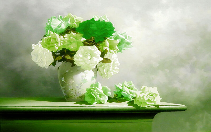 Green Roses in Vase — Serene