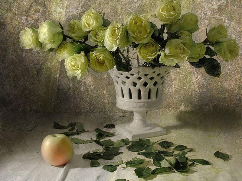 Green Roses in Vase