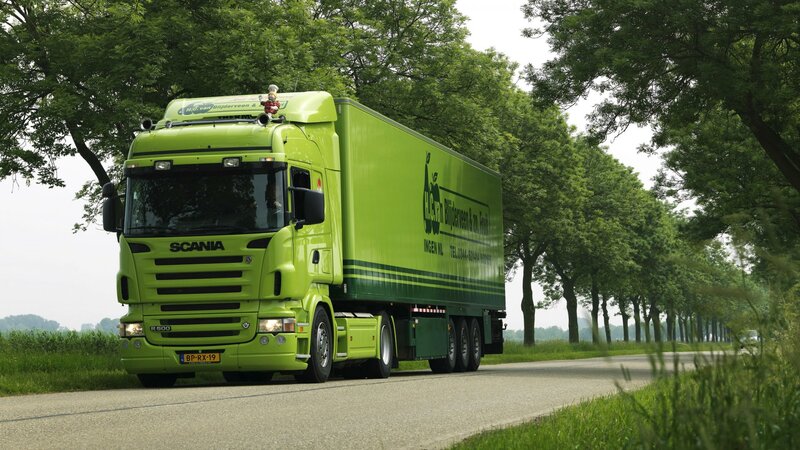 Green Scania Truck — Calm, Morning
