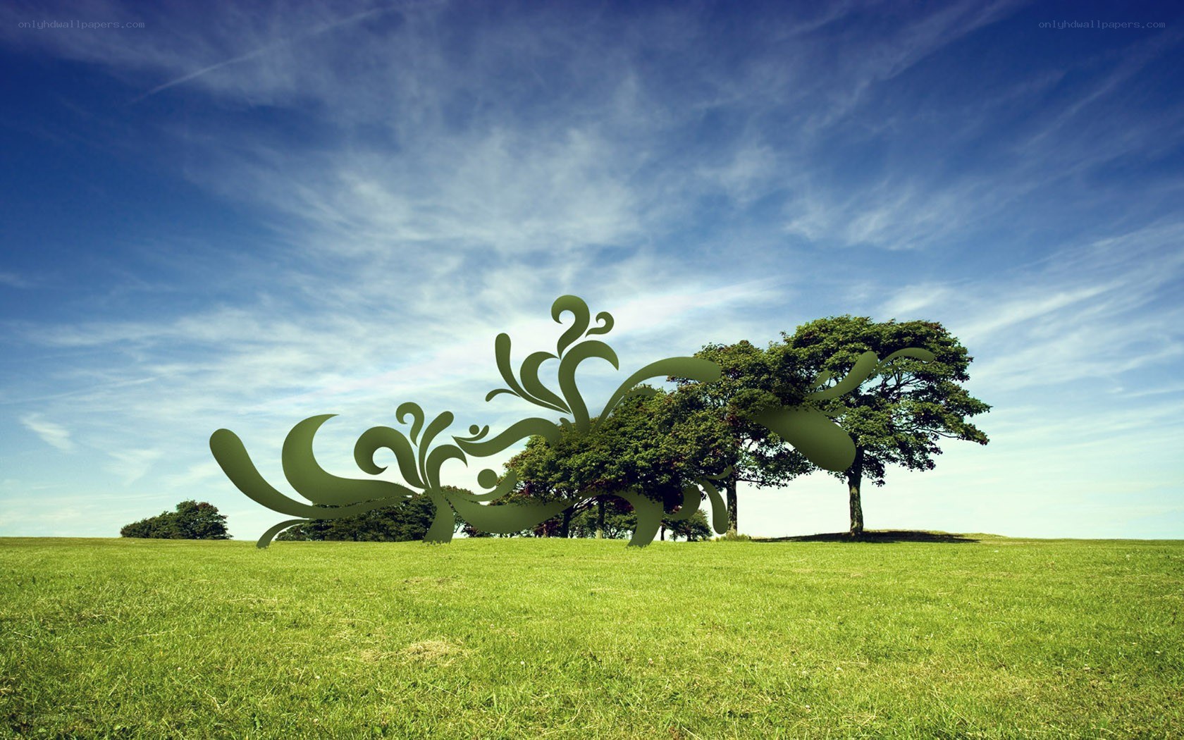 Green sculpture in a field