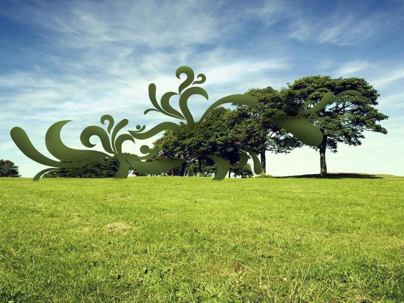 Green sculpture in a field