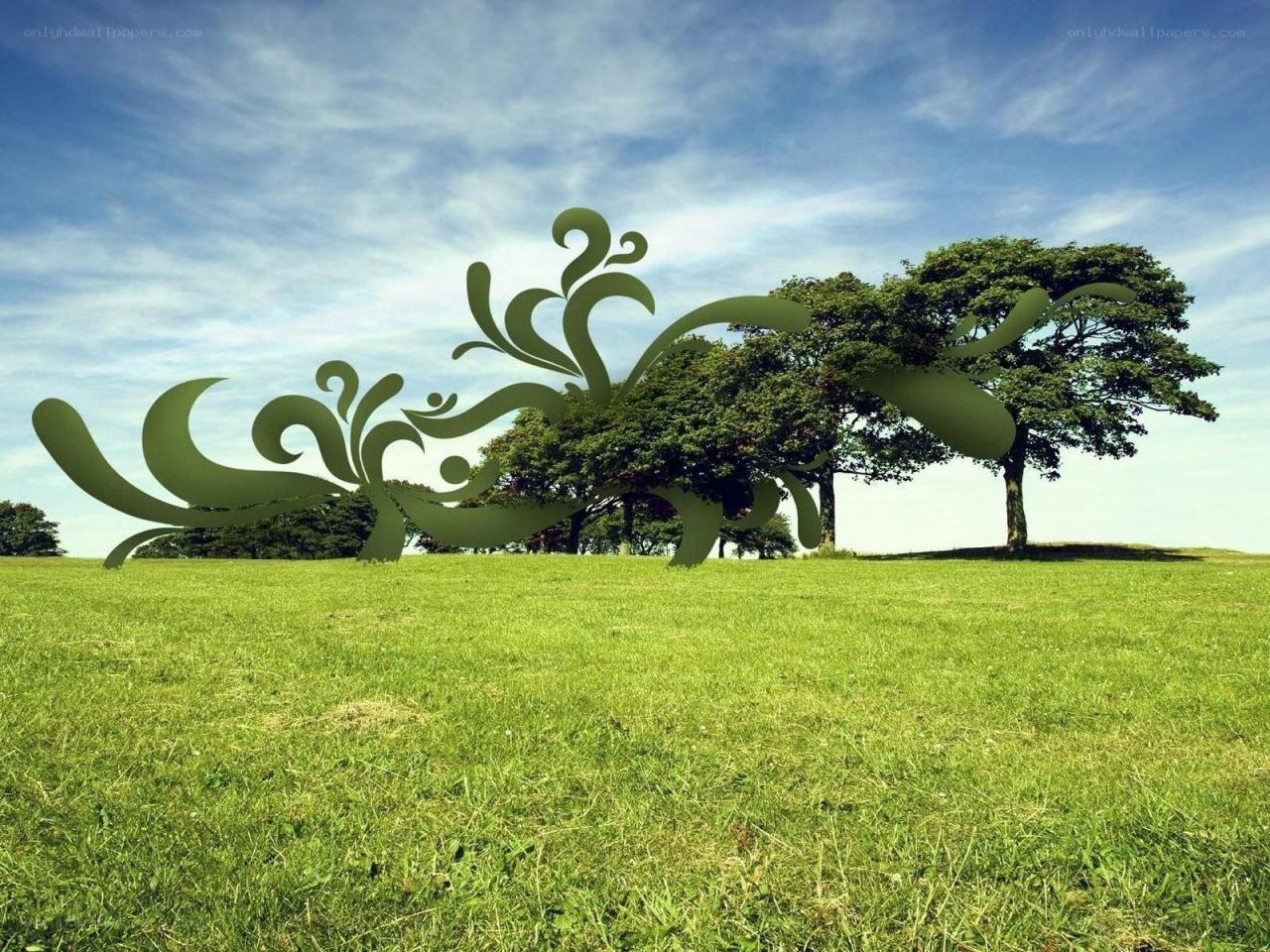 Green sculpture in a field