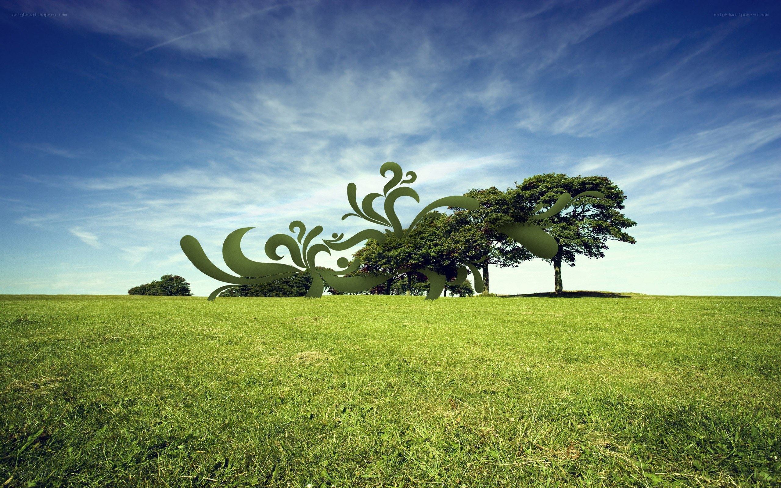 Green sculpture in a field