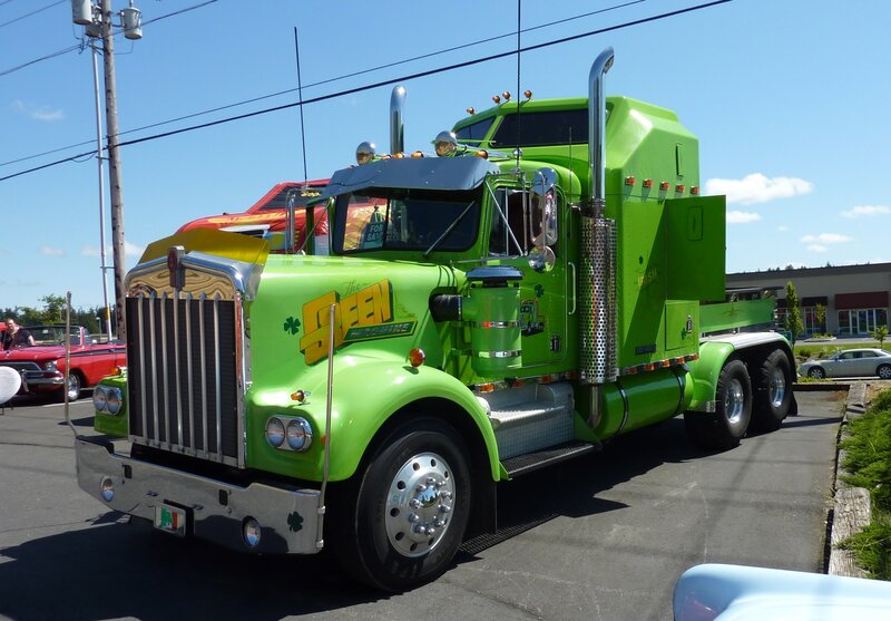 Green Semi-truck — Bright, Afternoon