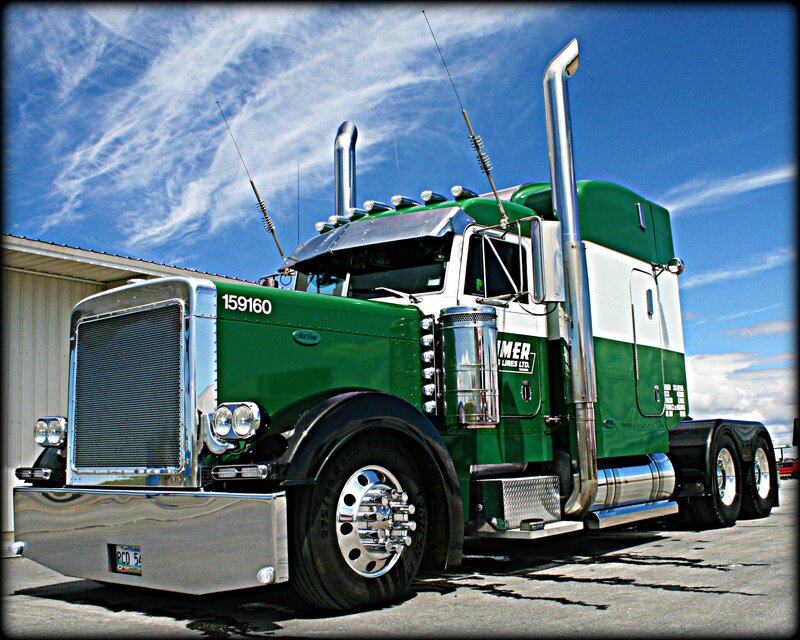 Green Semi-truck — Dramatic, Afternoon, Photograph, Sky