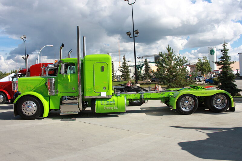Green Semi-truck — Dramatic, Afternoon, Photograph