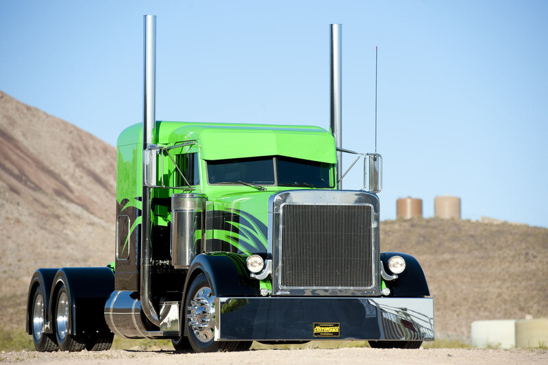 Green Semi-truck — Dramatic, Afternoon