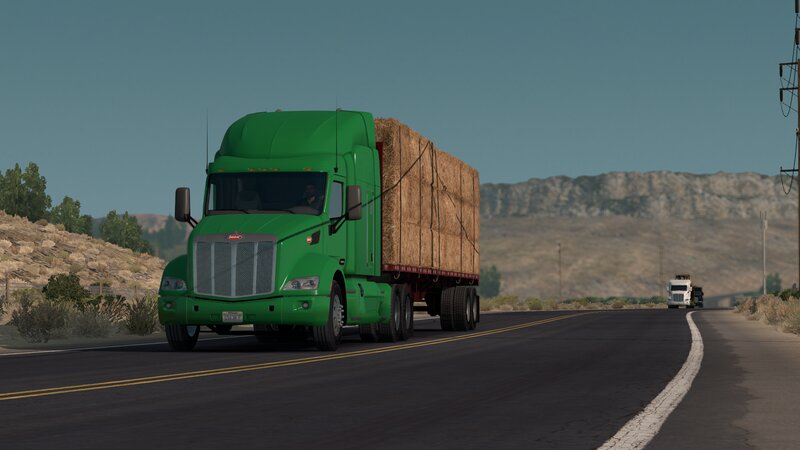 Green Semi-truck on Highway — Calm