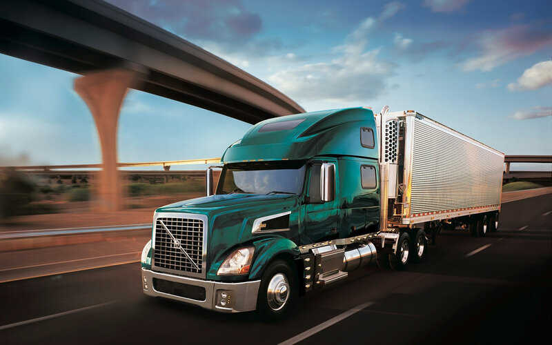 Green Semi-truck on Highway — Teal, Dynamic