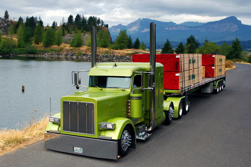 Green Semi-truck — Serene, Afternoon