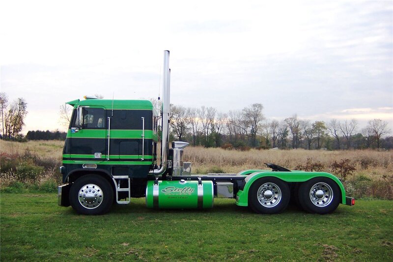 Green Semi-truck — Serene, Sunset