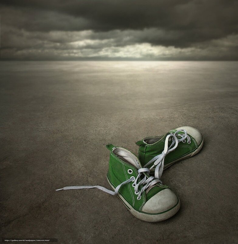 Green shoes on a desolate plain
