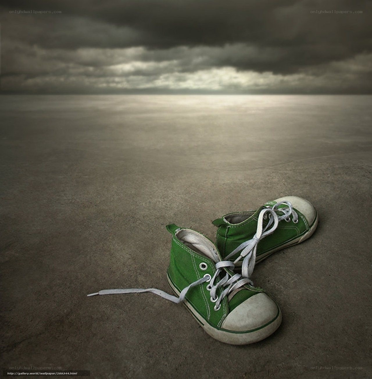 Green shoes on a desolate plain