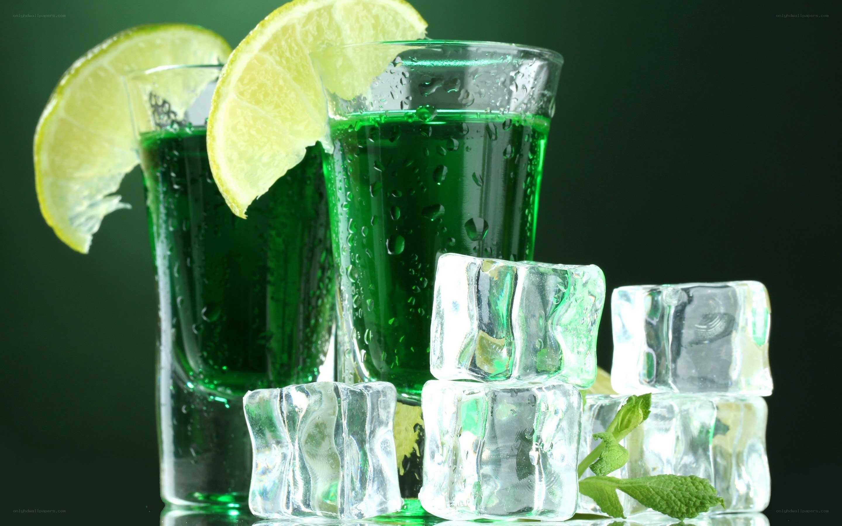 green shots with lime and ice