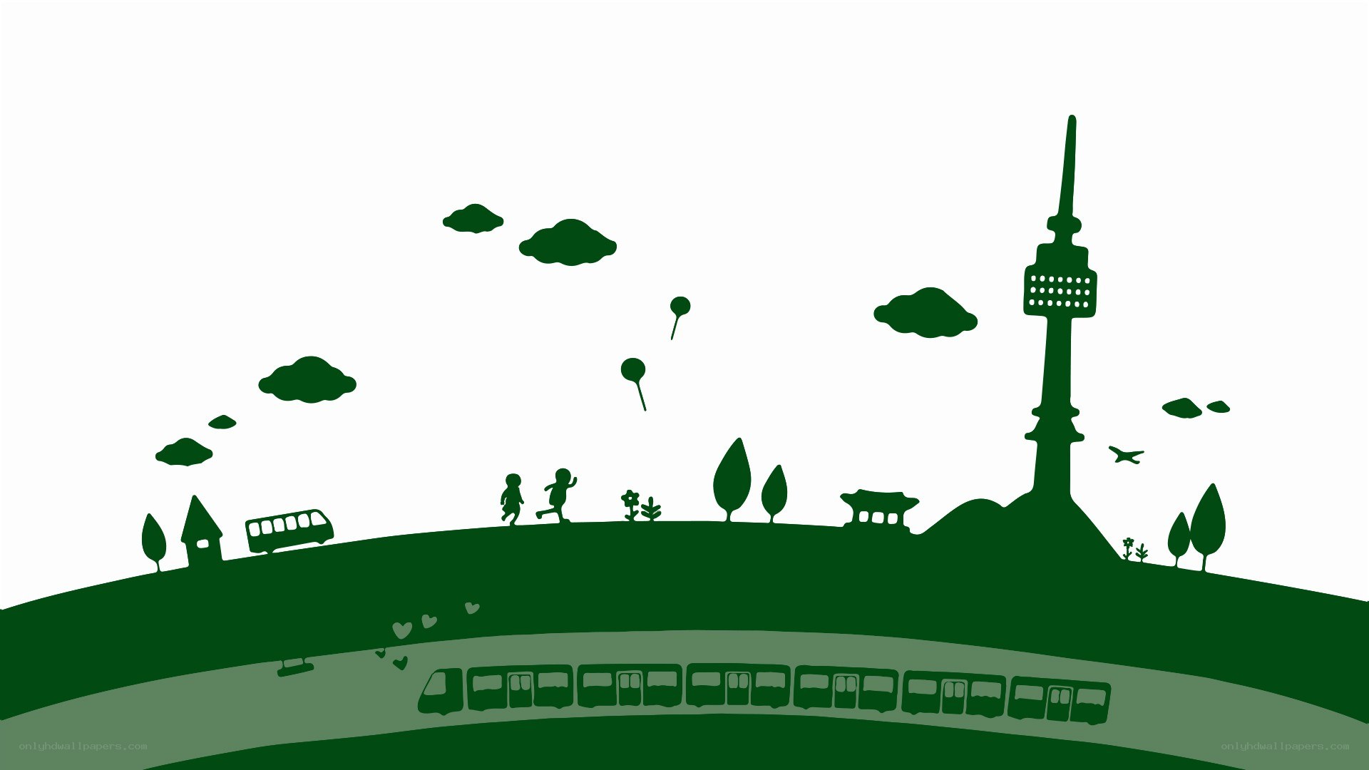 green silhouette cityscape
