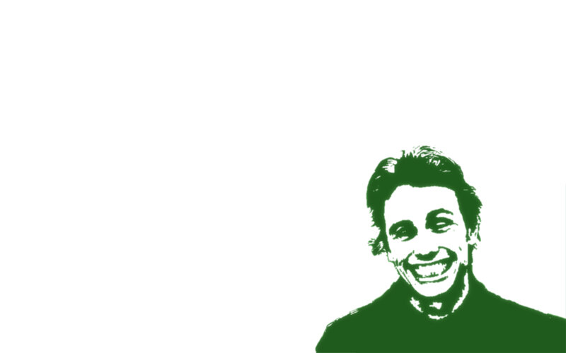 green silhouette of smiling man