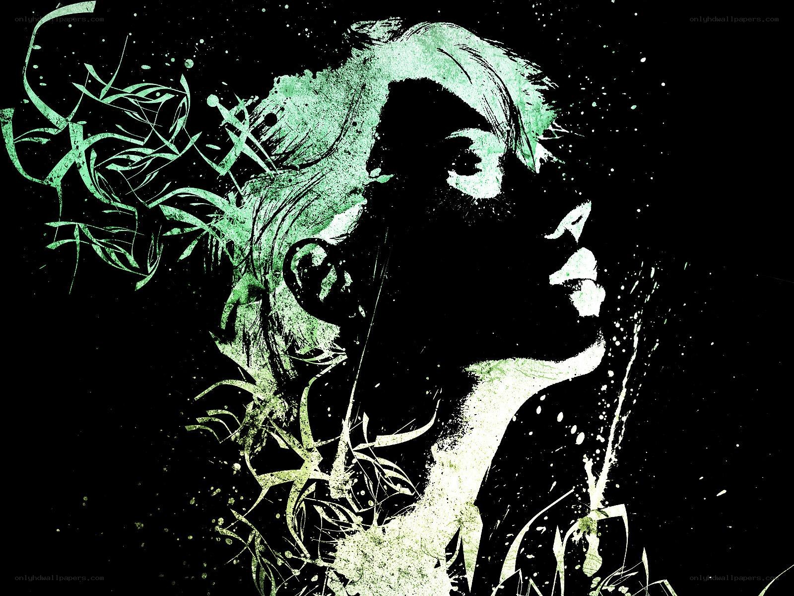 green silhouette with floral elements