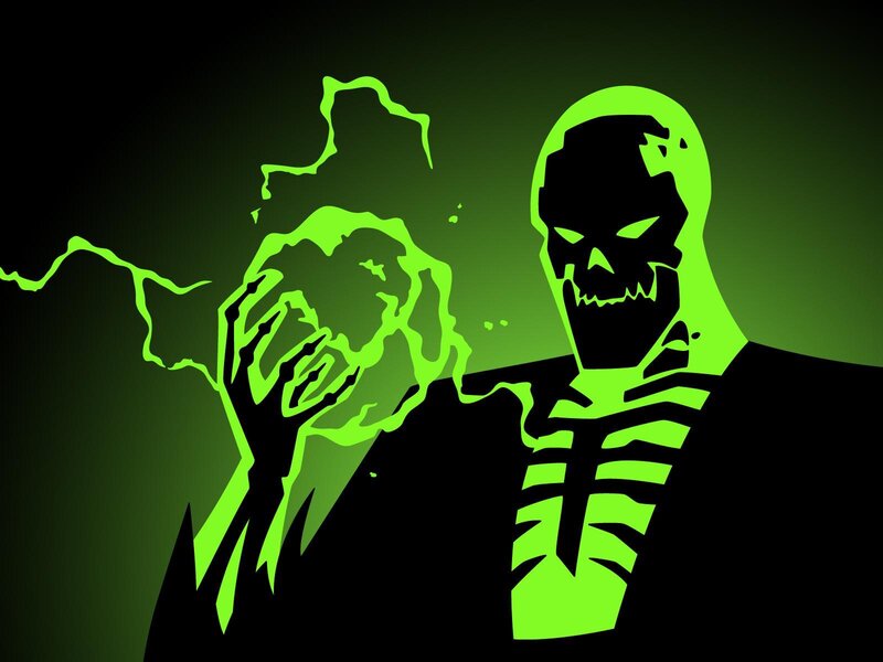 green skeleton with energy