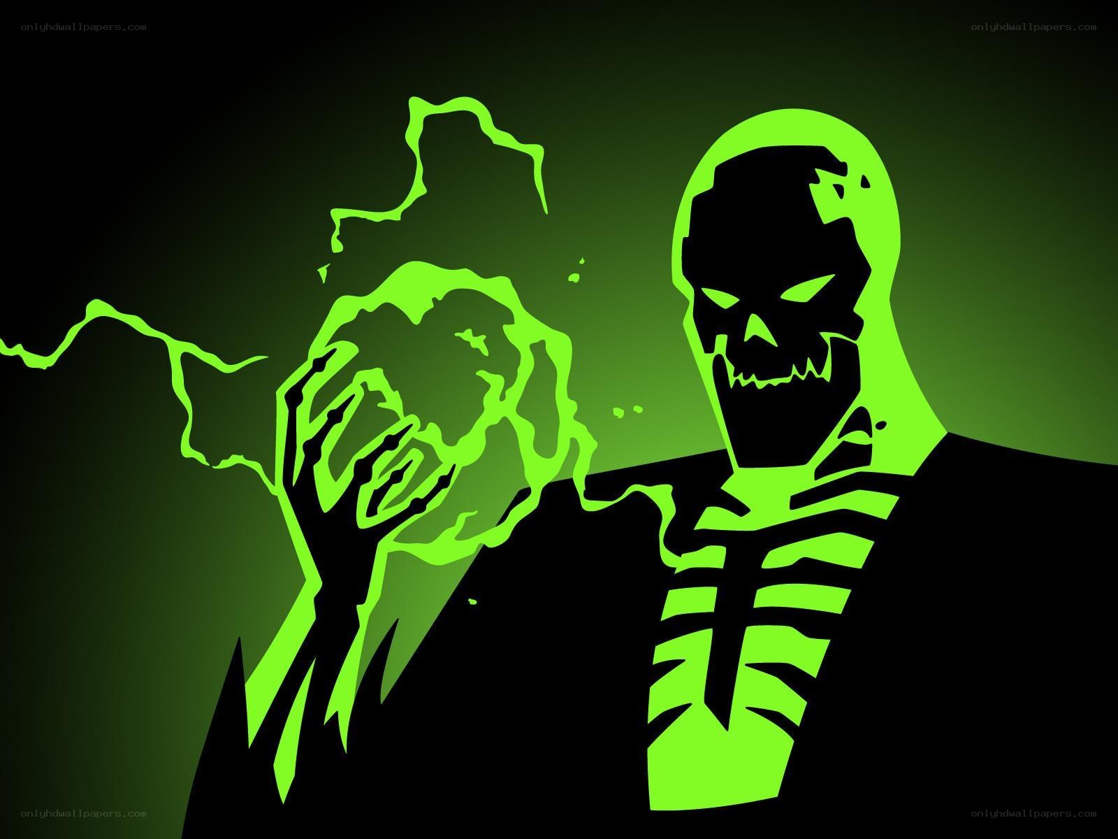 green skeleton with energy