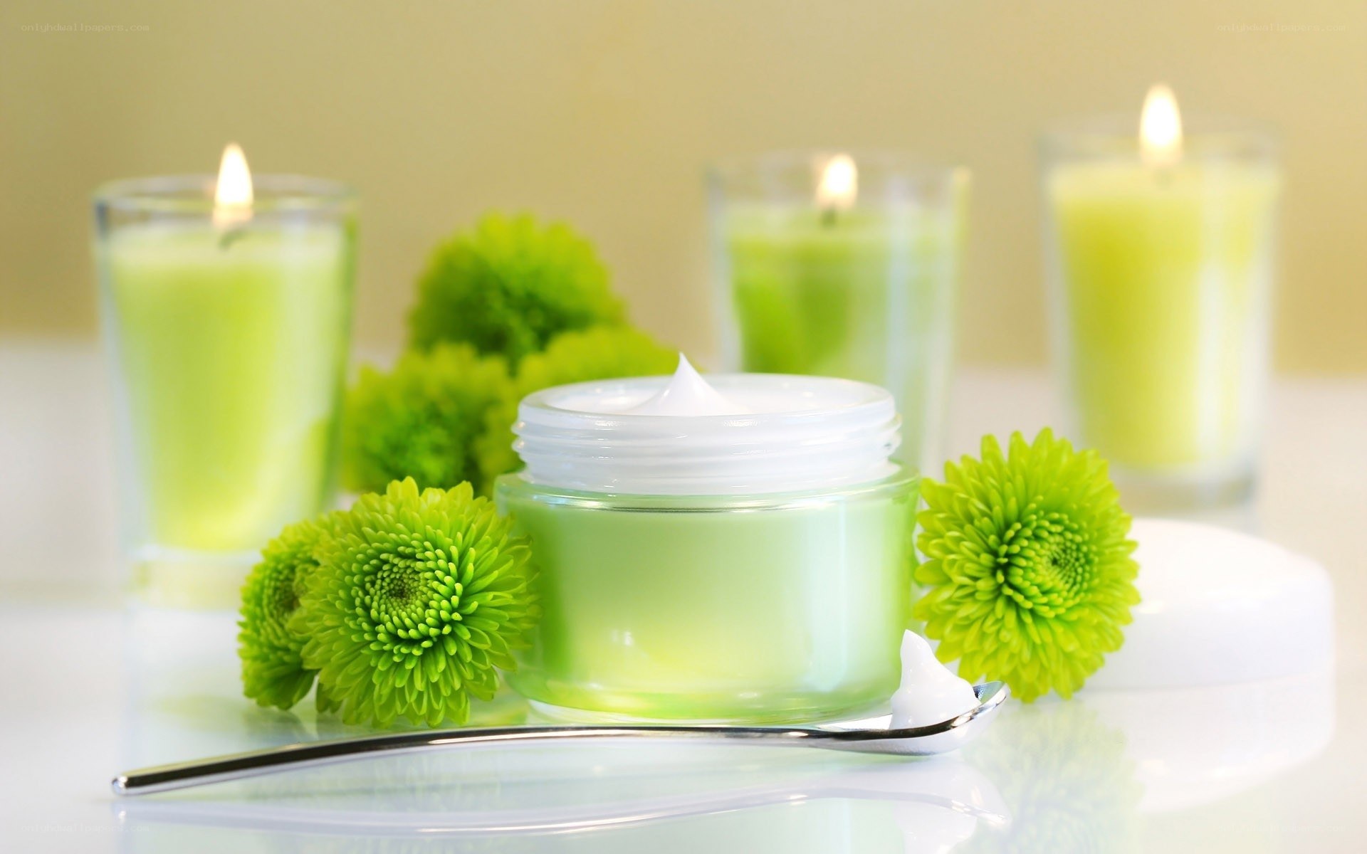 Green skincare with candles