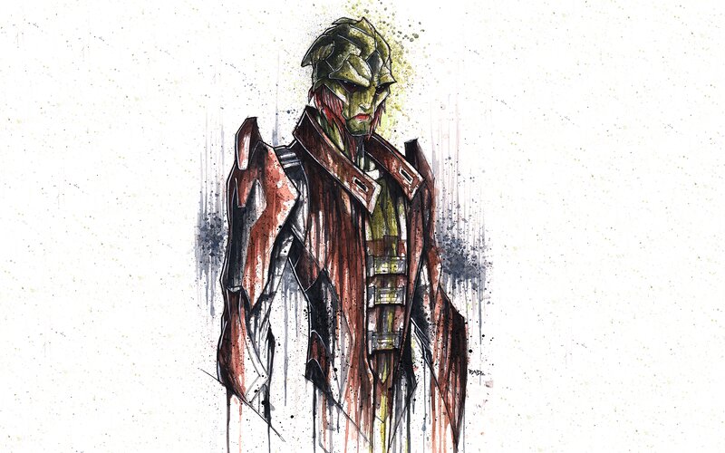 Green-skinned Alien Character — Red