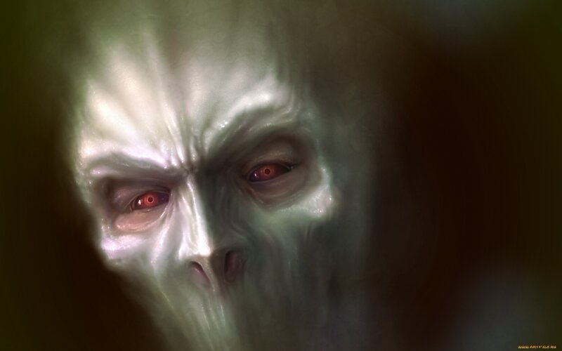 Green-skinned Alien Face — Green, Dramatic, Digital Art