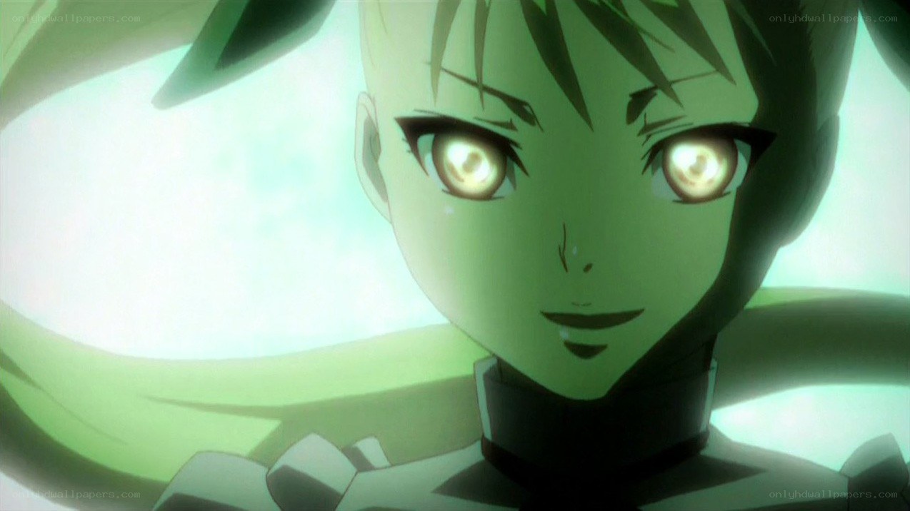 green-skinned anime character close-up