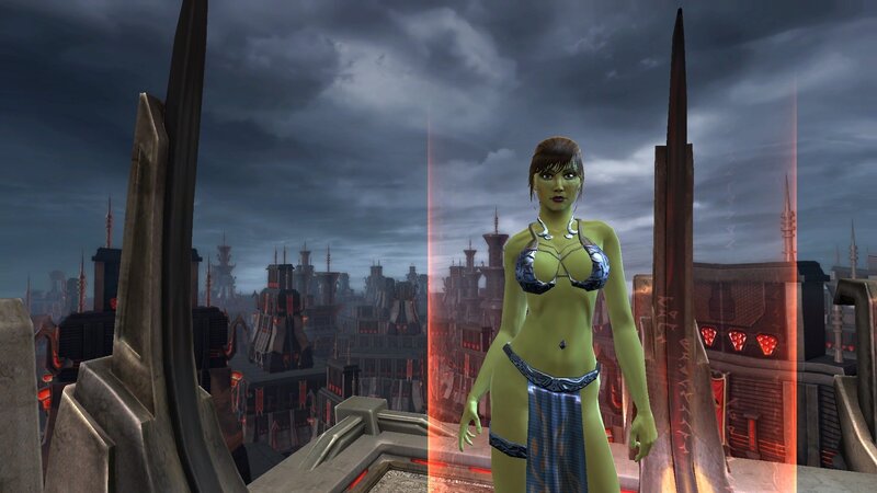 green-skinned character in city