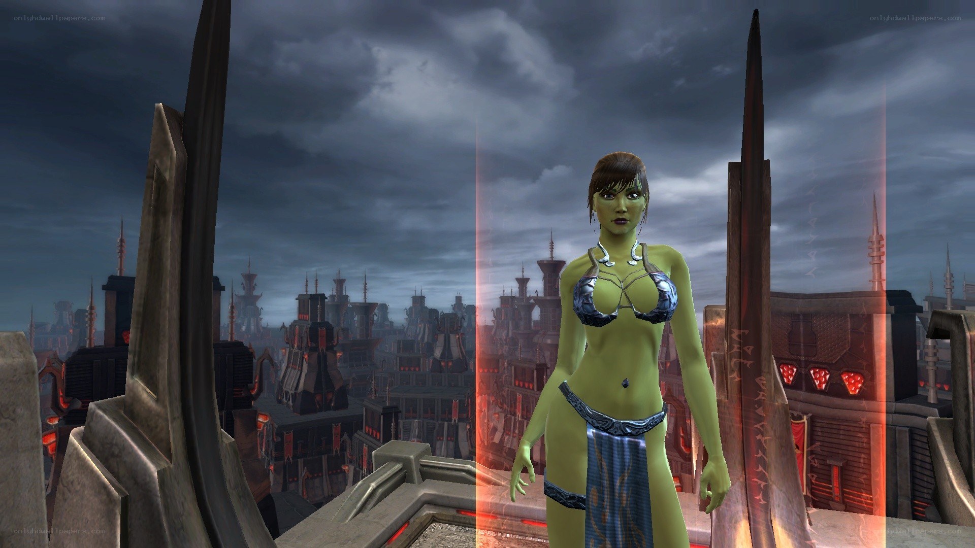 green-skinned character in city